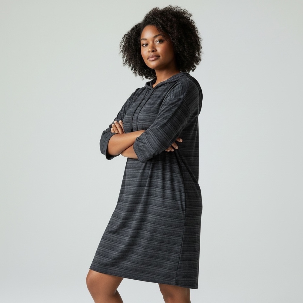 Ascend Charcoal Striped Hooded Dress Extra Large